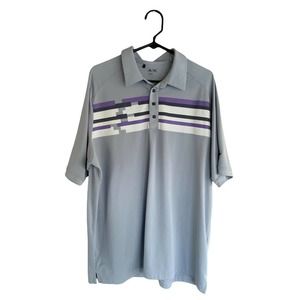 ADIDAS CLIMACOOL Size XL Gray Purple Striped Mens Performance Golf Polo Shirt